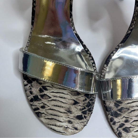 Stuart Weitzman Myslide Snakeskin and Silver Strap Stiletto Pump Mules Size 10.5 - Picture 10 of 15